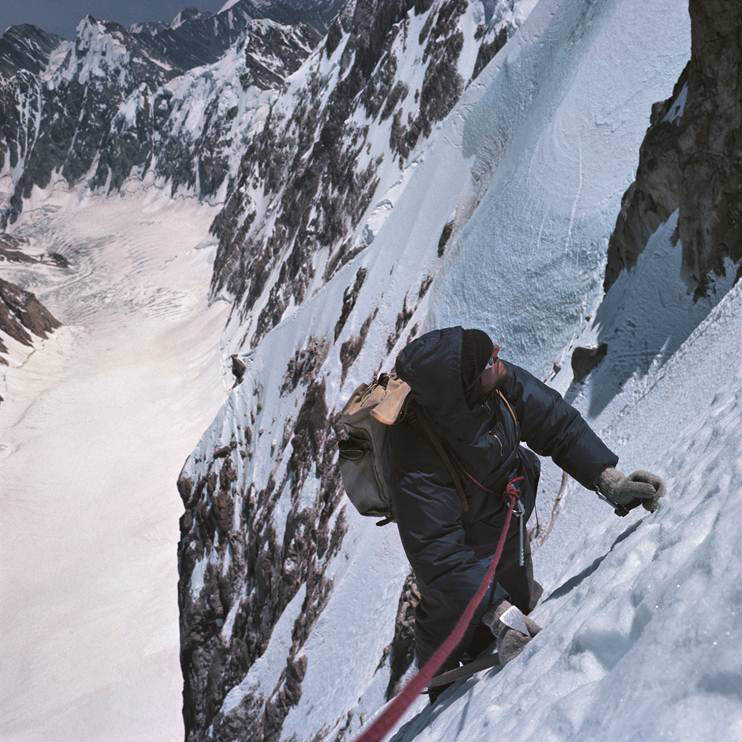 Kurt Diemberger - climbing an ice wall - square